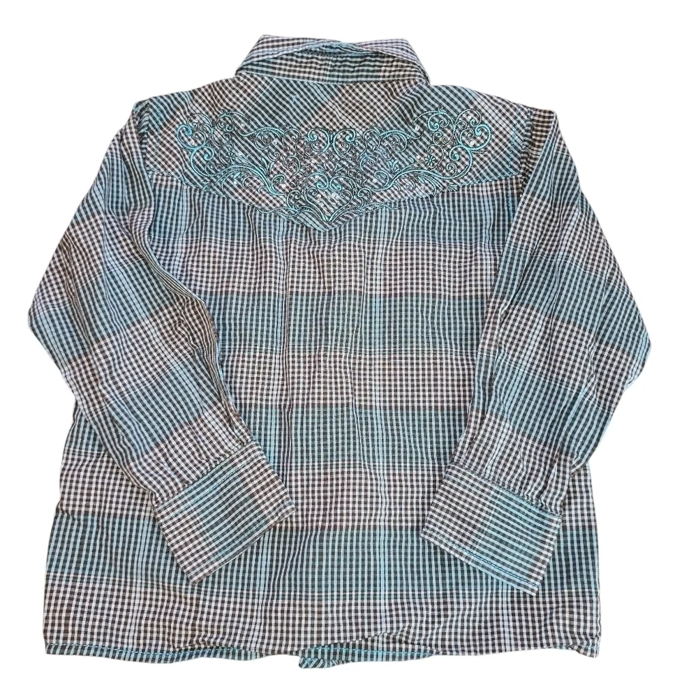 Cowgirl Hardware Plaid Embroided Long Sleeve Jewel Snap Front Shirt Size 3T
